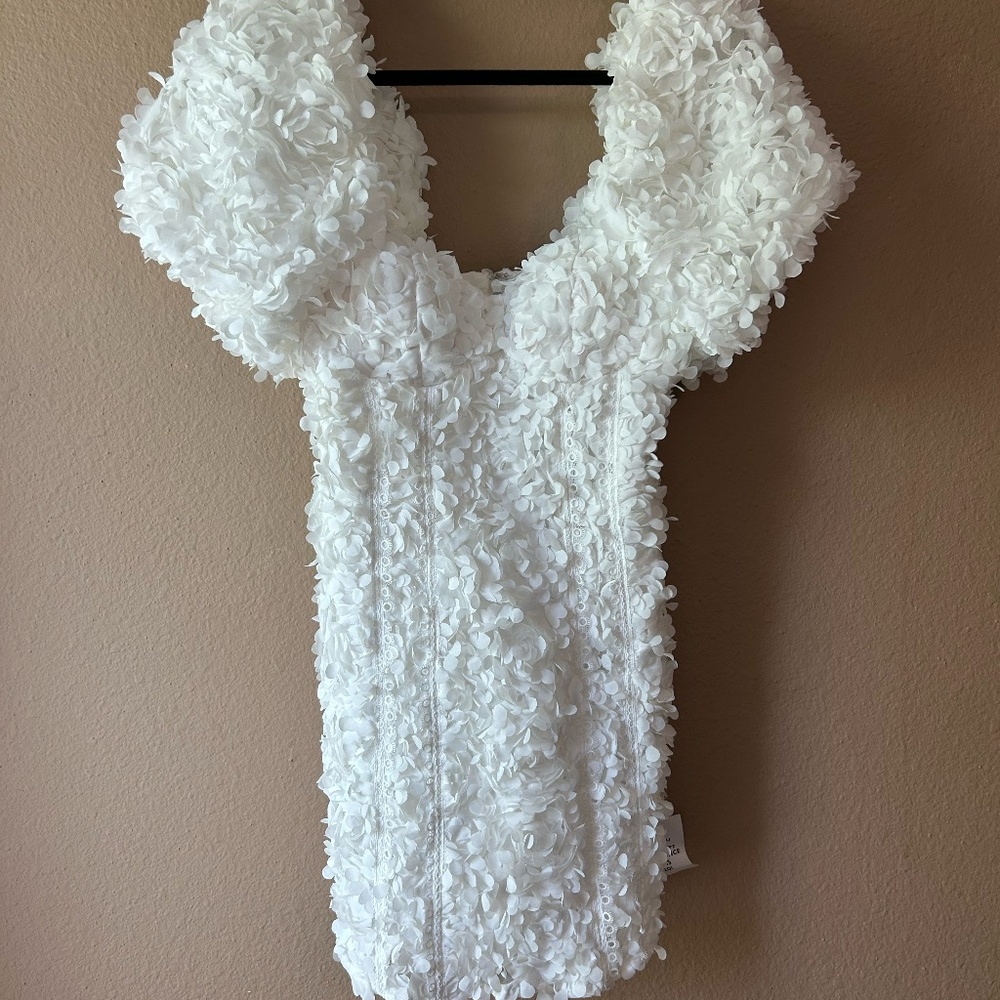 ASOS LUXE 3D floral corset mini dress with puff sleeves in white